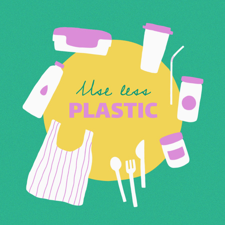 Plantilla de diseño de eco concept con ilustración de productos plásticos Instagram 