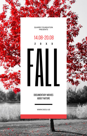 Film Festival Invitation with Autumn Red Tree Invitation 4.6x7.2in Design Template