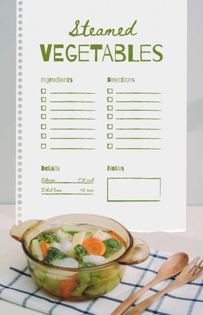 Plantilla de diseño de Steamed Vegetables Cooking Steps Recipe Card 