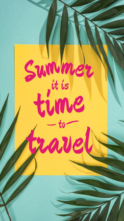 Designvorlage Summer Travel Inspiration on Palm Leaves für Instagram Story