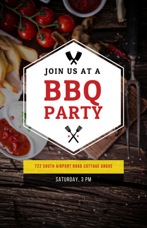 BBQ Party Announcement with Delicious Sauces And Steak Invitation 5.5x8.5in Design Template