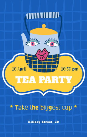 Funny Tea Party Announcement With Character Teapot Invitation 4.6x7.2in tervezősablon