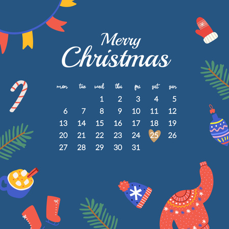 Cute Christmas Holiday Calendar Instagram Design Template