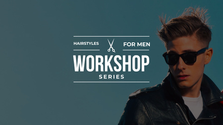 Ontwerpsjabloon van Youtube van rockabilly kapsels workshop met stijlvolle man