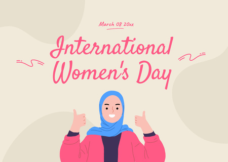 Platilla de diseño International Women's Day Greeting with Smiling Muslim Woman Card
