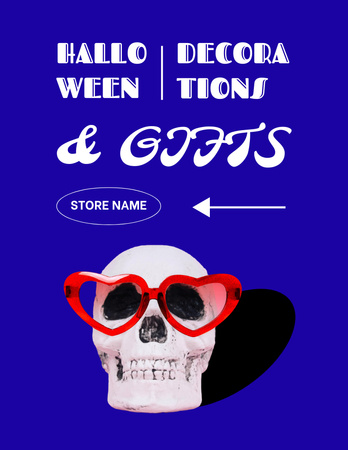 Funny Halloween's Skull in Sunglasses Flyer 8.5x11in Design Template