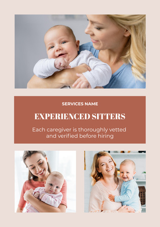 Babysitting Services Offer with Little Baby Poster A3 Tasarım Şablonu