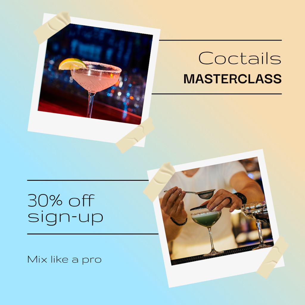 Pro Master Class of Cocktails with Discount Instagram Design Template