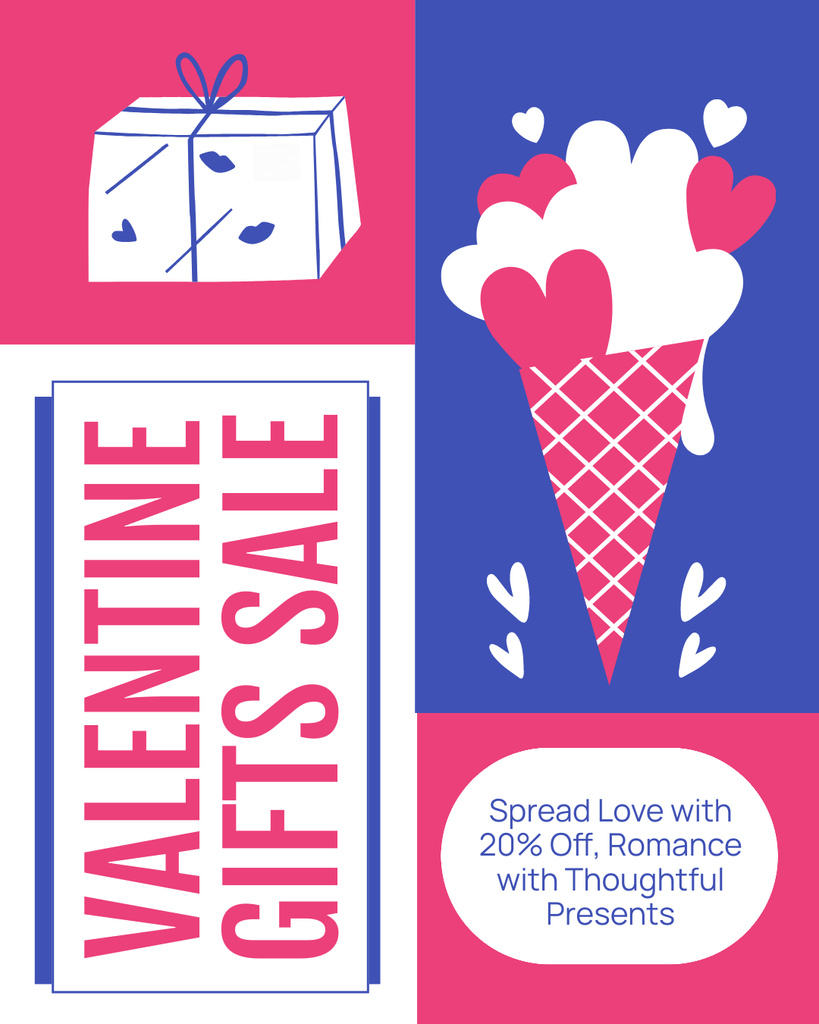 Valentine's Day Gifts Sale Offer With Ice Cream Instagram Post Vertical Tasarım Şablonu
