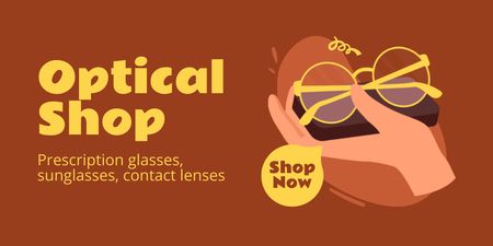 Designvorlage Werbung für Optikergeschäft mit runden Brillen für Twitter