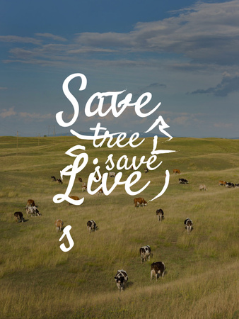 Designvorlage Öko-Konzept mit Kühen auf Green Mountain Hill für Poster US