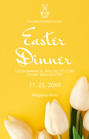Easter Dinner Offer with Tulips on Yellow Invitation 4.6x7.2in Design Template