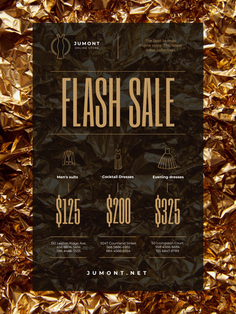 Clothes Store Sale with Golden Shiny Background Poster US Tasarım Şablonu