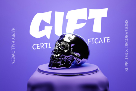 Halloween Decorations Offer with Silver Skull Gift Certificate Design Template