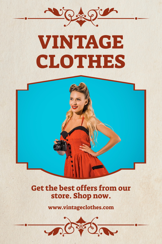 Template di design Stylish Woman For Vintage Clothes Ornate Pinterest