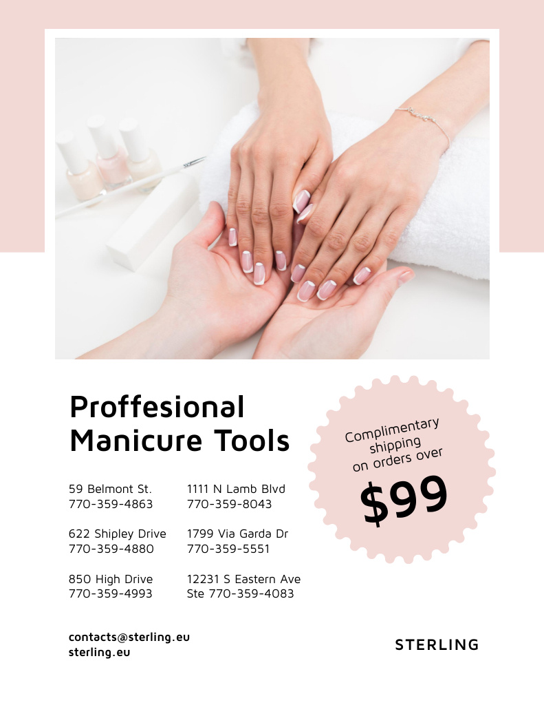 Professional Manicure Tools Sale Offer Poster 8.5x11in Tasarım Şablonu