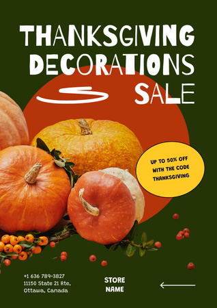 Plantilla de diseño de Decorative Pumpkins Sale on Thanksgiving Poster 