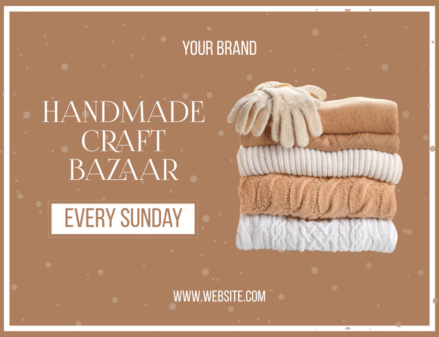 Handmade Craft Bazaar Ad With Knitwear on Brown Thank You Card 5.5x4in Horizontal Tasarım Şablonu