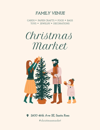 Christmas Market Invitation Family Decorating Tree Flyer 8.5x11in Design Template