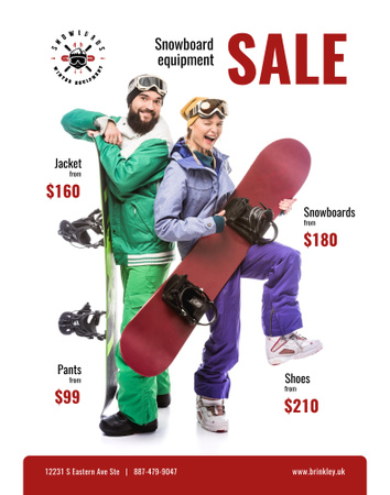 Snowboarding Equipment Sale People with Boards Poster 22x28in Design Template