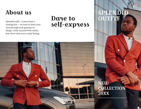 Fashion Ad with Stylish Man in Bright Outfit Brochure 8.5x11in Z-fold Tasarım Şablonu