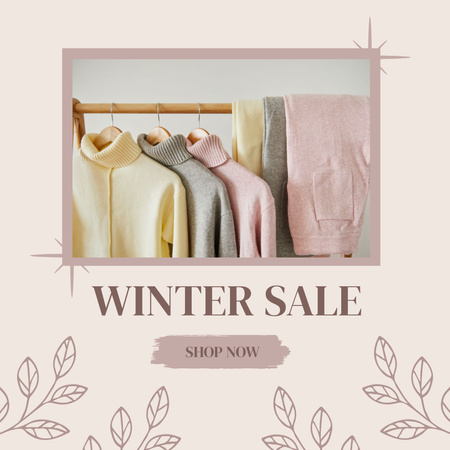 Winter Sale with Sweaters on Hangers Instagram Design Template