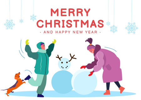 Christmas and New Year Wishes Cartoon Card Design Template