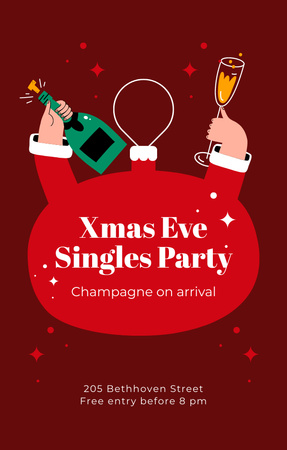 シャンパンで独身のクリスマスを一緒に祝う Invitation 4.6x7.2inデザインテンプレート