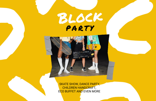 Ontwerpsjabloon van Flyer 5.5x8.5in Horizontal van Block Party Ad with Teen Girls