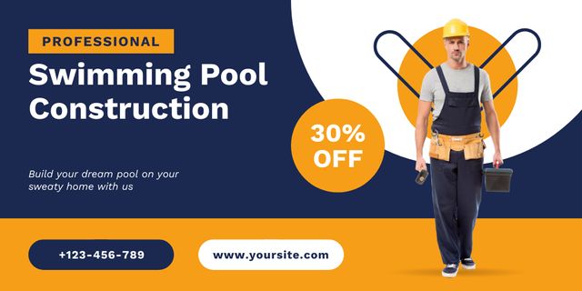 Cost-effective Pool Building Service Offer Twitter Design Template