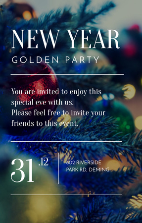 New Year Party Celebration With Bokeh And Tree Invitation 4.6x7.2in Design Template
