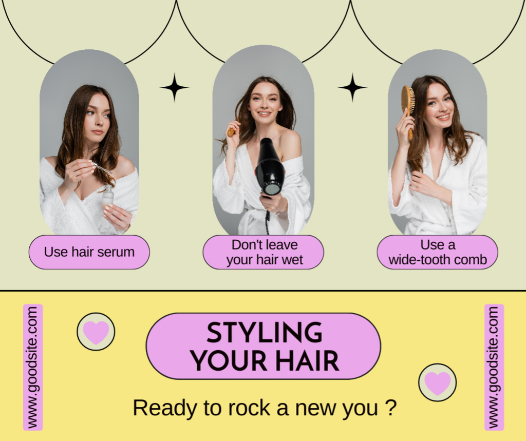 Hair Styling Tips and Tricks Facebookデザインテンプレート