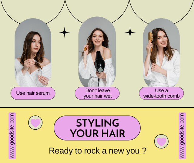 Designvorlage Hair Styling Tips and Tricks für Facebook