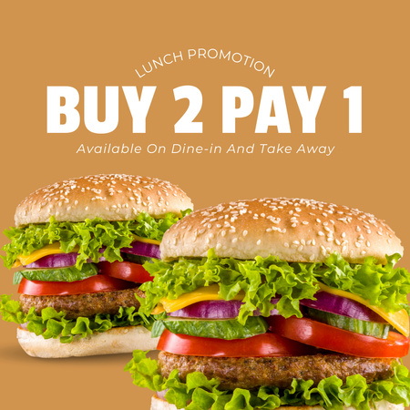 Modèle de visuel Lunch Promo Buy 2 Pay 1 Instagram Post - Instagram