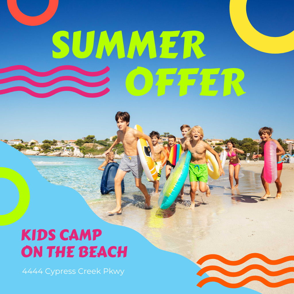 Summer Camp Invitation with Kids on Beach Instagram tervezősablon
