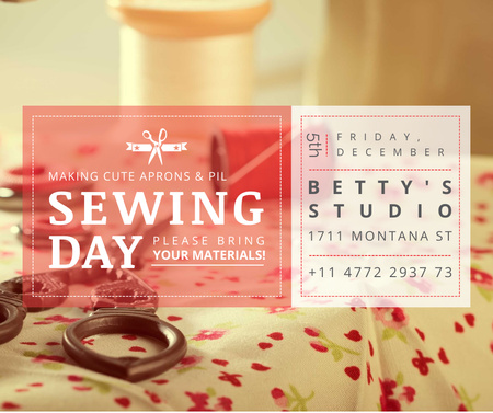 Designvorlage Sewing day event with needlework tools für Facebook