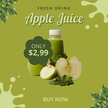 Fresh Apple Juice Promo on Green Instagram Tasarım Şablonu