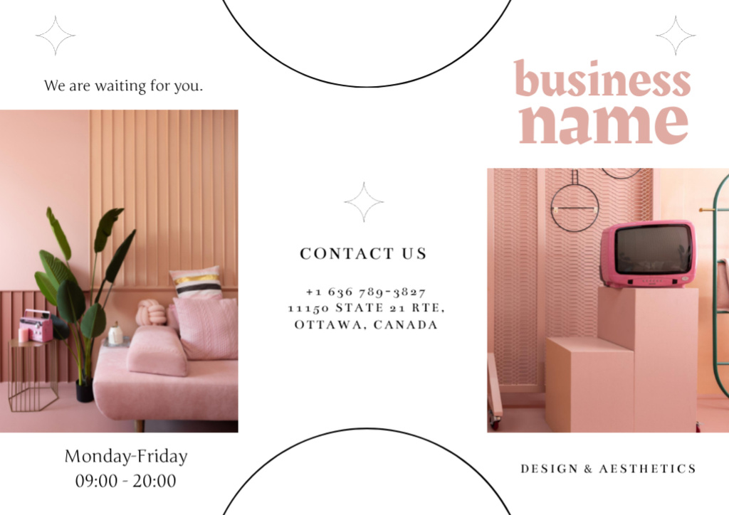 Interior Design Offer with Cozy Pink Room Brochure Tasarım Şablonu