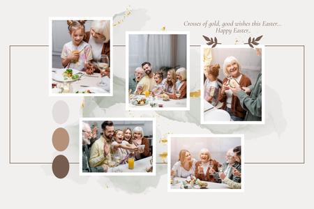 Modèle de visuel Collage de vacances de Pâques avec une famille heureuse - Mood Board