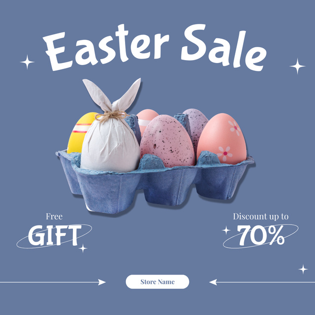 Ontwerpsjabloon van Instagram van Easter Sale wirh Colorful Eggs in Egg Tray
