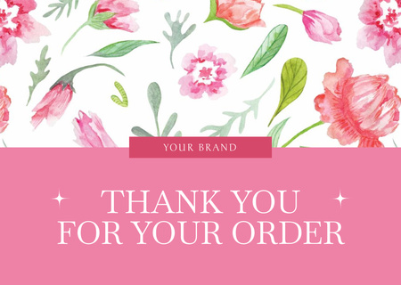 Thank You For Your Order Message with Watercolor Pink Flowers Card Design Template