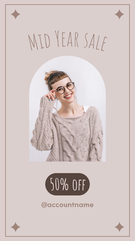 Fashion Sale Announcement with Woman in Glasses Instagram Story Design Template