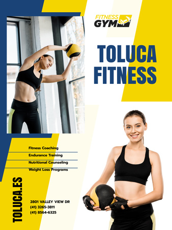 Gym Promotion with Woman with Equipment Poster US Design Template