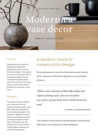 Ontwerpsjabloon van Newsletter van Home Decore Ad with Vase