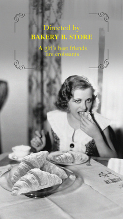 Plantilla de diseño de Funny Bakery Promotion with Girl eating Croissants Instagram Story 