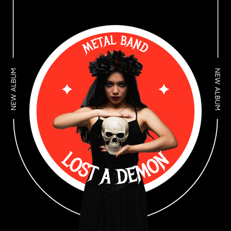 Designvorlage Mysteriöses Mädchen mit Schädel in den Händen für Album Cover