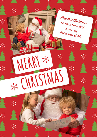 Christmas Greeting With Kids and Santa Postcard A6 Vertical Design Template