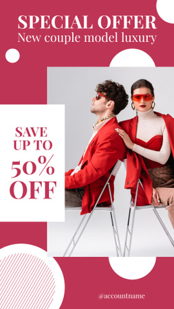 Fashion Ad with Stylish Couple in Red Clothes Instagram Story tervezősablon