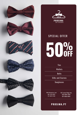 Men's Accessories Sale with Bow-Ties in Row Poster A3 Design Template