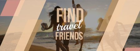 Travel motivational Quote with people running on sandy beach Facebook cover Design Template